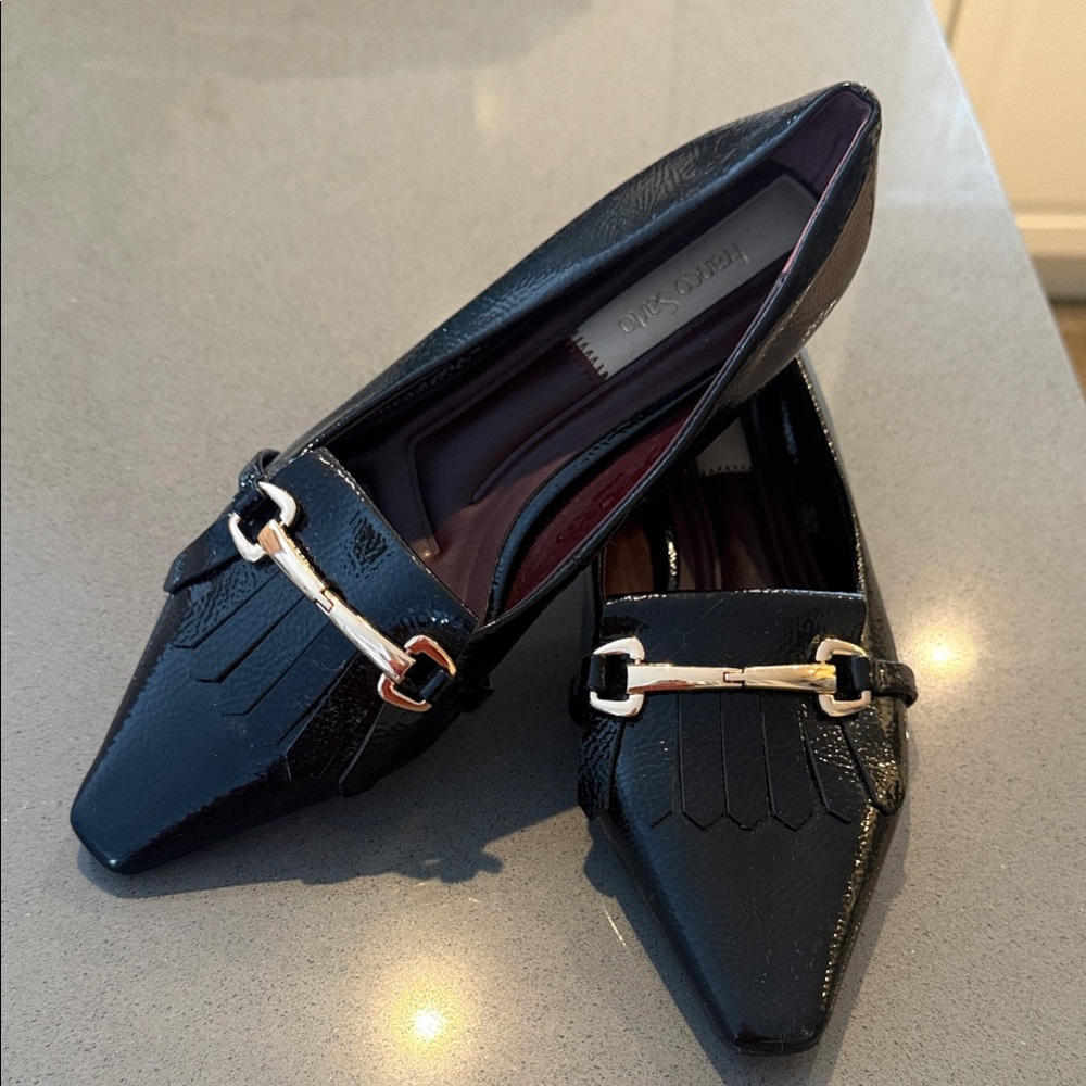 Franco Sarto Black Flats with Gold Accent